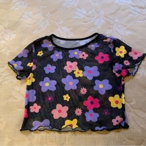 Women's T-shirt Crop Top Casual Size S Floral